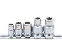 BGS Jeu d'adaptateurs d'embouts avec bille de retenue Carré intérieur 6,3 mm (1/4") / 10 mm (3/8") / 12,5 mm (1/2") 5 pces - 70103