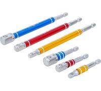 BGS Jeu d'adaptateurs pour perceuses couleur entraînement six pans extérieurs 6,3 mm (1/4") sortie carré extérieur 6,3 mm (1/4") / 10 mm (3/8") / 12,5 mm (1/2") 75 - 150 mm 6pcs - 74424