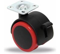 BGS TECHNIC Roulette double pivotante, rouge/noire, Ø 50 mm, avec frein