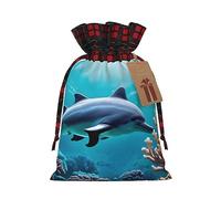 Bgshjvf Beau monde sous-marin dauphins imprimé corail Noël cordon de serrage en lin sacs cadeaux sacs cadeaux différentes tailles pour offrir et décorer