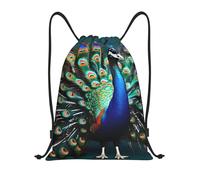 BGSHJVF Beau sac à dos imprimé paon avec cordon de serrage, sac de gym en polyester 210D, pour le sport, les voyages et le fitness, noir, Small
