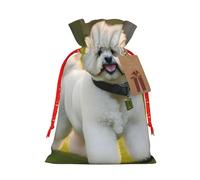 Bgshjvf Bichon Frise Dog On The Grass Sac cadeau en lin avec cordon et enrouleur en papier kraft pour Noël, anniversaire, fête