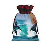Bgshjvf Dauphins in the Sea Print Sacs cadeaux de Noël en lin avec cordon de serrage, différentes tailles pour offrir et décorer