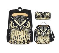 BGSHJVF Ensemble sac à dos de voyage avec imprimé hibou mignon en tissu Oxford 600D élégant, sac à déjeuner isotherme et trousse de maquillage, noir, taille unique, Noir , Taille unique