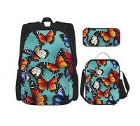 BGSHJVF Ensemble sac à dos de voyage avec imprimé papillon et violoncelle en tissu Oxford 600D, sac à déjeuner isotherme et trousse de maquillage, noir, taille unique, noir, Noir., Taille unique