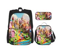 BGSHJVF Ensemble sac à dos de voyage imprimé Candy Land, tissu Oxford 600D élégant, sac à déjeuner isotherme et pochette de maquillage, noir, One Size