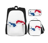 BGSHJVF Ensemble sac à dos de voyage imprimé carte du drapeau du Panama, élégant tissu Oxford 600D, sac à déjeuner isotherme et sac de maquillage, noir, taille unique, noir, One Size