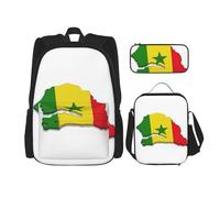 BGSHJVF Ensemble sac à dos de voyage imprimé carte du drapeau du Sénégal, élégant tissu Oxford 600D, sac à déjeuner isotherme et sac de maquillage, noir, taille unique, noir, One Size