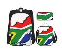 BGSHJVF Ensemble sac à dos de voyage imprimé carte du drapeau sud-africain, élégant tissu Oxford 600D, sac à déjeuner isotherme et sac de maquillage, noir, taille unique, noir, One Size