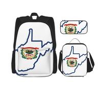 BGSHJVF Ensemble sac à dos de voyage imprimé drapeau de l'État de la Virginie de l'Ouest Virginia Ensemble sac à dos de voyage élégant en tissu Oxford 600D isolé et trousse de maquillage, noir, taille