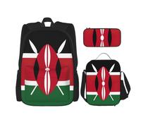 BGSHJVF Ensemble sac à dos de voyage imprimé drapeau du Kenya, élégant tissu Oxford 600D, sac à déjeuner isotherme et trousse de maquillage, noir, taille unique, noir, taille unique, Noir., Taille