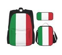 BGSHJVF Ensemble sac à dos de voyage imprimé drapeau italien, élégant tissu Oxford 600D, sac à déjeuner isotherme et trousse de maquillage, noir, taille unique, noir, One Size