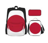 BGSHJVF Ensemble sac à dos de voyage imprimé drapeau japonais, tissu Oxford 600D élégant, sac à déjeuner isotherme et pochette de maquillage, noir, One Size