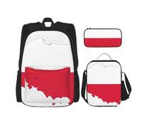 BGSHJVF Ensemble sac à dos de voyage imprimé drapeau polonais, tissu Oxford 600D élégant, sac à déjeuner isotherme et trousse de maquillage, noir, taille unique, noir, taille unique, Noir., Taille