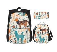 BGSHJVF Ensemble sac à dos de voyage imprimé floral mignon, tissu Oxford 600D élégant, sac à déjeuner isotherme et pochette de maquillage, noir, One Size