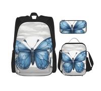 BGSHJVF Ensemble sac à dos de voyage imprimé papillon et nuages bleus, tissu Oxford 600D élégant, sac à déjeuner isotherme et pochette de maquillage, noir, One Size