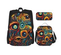 BGSHJVF Ensemble sac à dos de voyage imprimé pour les yeux - Élégant tissu Oxford 600D - Sac à déjeuner isotherme et trousse de maquillage - Noir - Taille unique, Noir., Taille unique