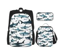 BGSHJVF Ensemble sac à dos de voyage imprimé requin avec différents gestes, élégant tissu Oxford 600D, sac à déjeuner isotherme et sac de maquillage, noir, taille unique, noir, One Size
