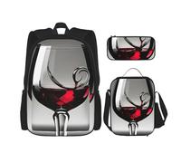 BGSHJVF Ensemble sac à dos de voyage imprimé verre à vin, tissu Oxford 600D élégant, sac à déjeuner isotherme et pochette de maquillage, noir, One Size