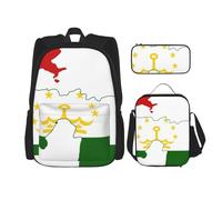 BGSHJVF Ensemble sac à dos de voyage, motif drapeau du Tadjikistan - Élégant sac à déjeuner isotherme et trousse de maquillage - Noir - Taille unique, Noir , Taille unique