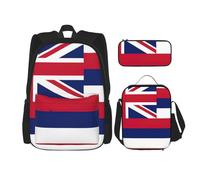 BGSHJVF Ensemble sac à dos de voyage, sac à déjeuner isotherme et trousse de maquillage, motif drapeau hawaïen, élégant, en tissu Oxford 600D, noir, taille unique, Noir , Taille unique