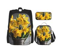 BGSHJVF Ensemble sac à dos de voyage, sac à dos de voyage, sac à déjeuner isotherme et trousse de maquillage, motif jonquilles, noir, taille unique, Noir , Taille unique