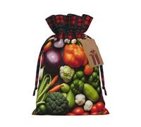 Bgshjvf Introduction de différents légumes imprimé Noël cordon de serrage sac cadeau en lin sacs cadeaux plusieurs tailles à offrir et décorer