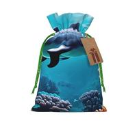 BGSHJVF Joli sac cadeau avec imprimé dauphins du monde sous-marin avec cordon de serrage pour petits cadeaux, bijoux et cadeaux de fête