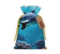 BGSHJVF Joli sac cadeau avec imprimé dauphins du monde sous-marin avec cordon de serrage pour petits cadeaux, bijoux et cadeaux de fête