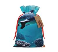 Bgshjvf Joli sac cadeau en lin avec cordon de serrage - Motif dauphins - Monde sous-marin - Pour Noël, anniversaires, fêtes