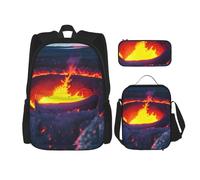 BGSHJVF Kilauea Ensemble sac à dos de voyage imprimé volcan, tissu Oxford 600D élégant, sac à déjeuner isotherme et pochette de maquillage, noir, One Size