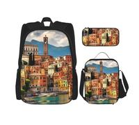 BGSHJVF Magnifique sac à dos de voyage imprimé italien, élégant tissu Oxford 600D, sac à déjeuner isotherme et sac de maquillage, noir, taille unique, noir, One Size