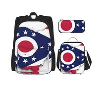 BGSHJVF Ohio Ensemble sac à dos de voyage avec impression de drapeau d'État en tissu Oxford 600D élégant, sac à déjeuner isotherme et trousse de maquillage, noir, taille unique, Noir., Taille unique