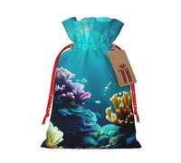 Bgshjvf Paysage sous-marin Sac cadeau en lin avec cordon de serrage de corde, avec ascenseurs en papier kraft, pour Noël, anniversaires, fêtes