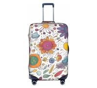 BGSHJVF Plumes colorées dessinées à la main sur impression blanche, housse de valise élastique, protection des bagages avec des motifs uniques, adaptée aux valises de 45,7 à 81,3 cm, blanc/jardin