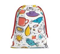 BGSHJVF Plumes colorées dessinées à la main sur impression blanche, sacs cadeaux de Noël, sacs pour cadeaux de Noël, cadeaux de fête