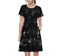 BGSHJVF Robe d'été noire avec notes de musique pour femme - Robe maxi décontractée pour Pâques et vacances à la plage, Noir , XXL