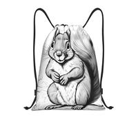 BGSHJVF Sac à dos avec cordon de serrage imprimé écureuil de dessin animé, sac de gym en polyester 210D, pour le sport, les voyages et le fitness, noir, Medium