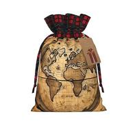 Bgshjvf Sac cadeau avec carte antique - Impression globe terrestre - Cordon de serrage de Noël - Différentes tailles pour offrir et décorer