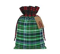 Bgshjvf Sac cadeau en lin avec cordon de serrage imprimé tartan écossais bleu et vert, différentes tailles, sacs cadeaux pour cadeau et décoration