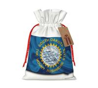 Bgshjvf Sac cadeau en lin avec drapeau du Dakota du Sud, avec cordon de serrage, avec ascenseurs en papier kraft, pour Noël, anniversaires, fêtes