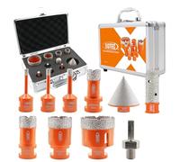BGTEC Foret Diamant Kit Trépan Carrelage-10pcs(6/6/8/20/25/35/35/50mmmm+20mm Mèche fraiser+50mm Mèche chanfreiner+adaptateur) avec filetage M14 pour percer porcelaine,céramique,carrelage,granit