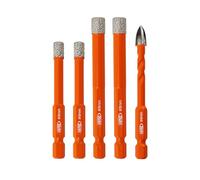 BGTEC Foret Diamant Sec - Ensemble de 5 Mèches pour Carrelage 6/6/8/8mm avec Tige Hexagonale à Changement Rapide et Foret en Carbure de 6mm pour le Granit, Marbre, Porcelaine et la Céramique