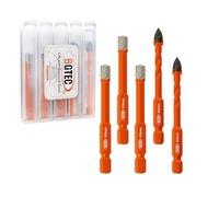 BGTEC Foret Diamant Sec - Foret pour Carrelage 6/6/8/10mm avec Tige Hexagonale à Changement Rapide et Foret en Carbure de 6mm pour le Granit, Marbre, Porcelaine et Céramique，5pcs
