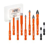 BGTEC Forets Diamant 10 Pièces- Trépans Diamantés 5/6/8/10MM + Foret Dentelé 5/6/8/10MM en Carbure pour Carrelage, Porcelaine, Grès, Céramique, Marbre, Granit, Bois & Plastique - Embout PH2 Inclus