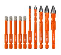 BGTEC Jeu de mèches excentriques Forets à tête inclinée de haute dureté 10 pièces, 5/6/8/10/12MM Mèche à pointe carbure+ Foret diamanté 6mm*5 pour bois, plastique, maçonnerie, carreaux
