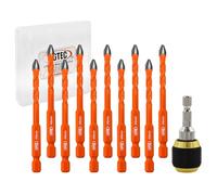 BGTEC Jeu de mèches excentriques Forets à tête inclinée de haute dureté 10 pièces 6MM Mèche à pointe carbure mèche avec 1 adaptateur de mandrin pour bois, maçonnerie, carreaux