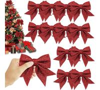 BGTLJKD 12 Pièces 18x13cm Noeud de Ruban de Noël Grande Taille Arcs de Noël Pailletés Nœuds Décoratifs de Noël Nœuds Papillons pour Couronnes de Noël, Cadeaux, Décorations d'arbres (Rouge)