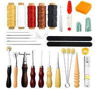BGTXINGI 25 pcs Artisanat du cuir Outil à Main kit couture Main à coudre Outil pratique Coutures Aiguille ciré Poinçon rainure kit pour DIY Cuir Coutures manuels accessoire