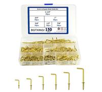 BGTXINGI Assortiment de 150 crochets carrés à visser en laiton plaqué,6 types de crochets de suspension pratiques pour la maison, le bureau et le lieu de travail (1.27 cm, 1.6 cm, 2.2 cm, 3.8 cm)